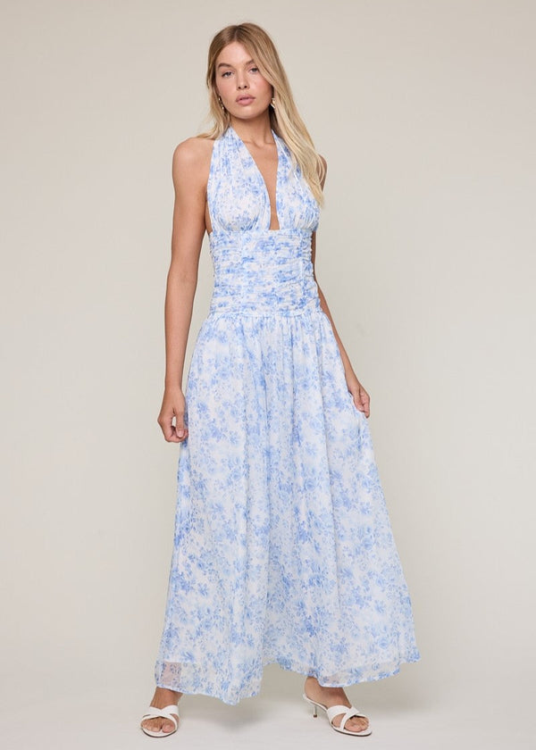 Sparks Fly Blue Tie Maxi Dress