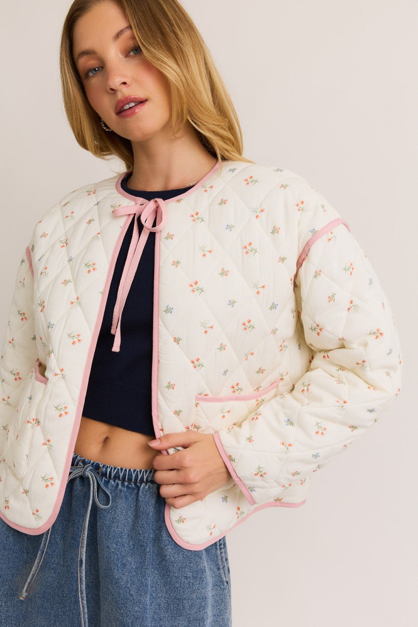 Drifting Away Pink Floral Quilted Jacket