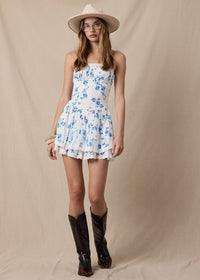 Shawn Blue Floral Tiered Mini Dress