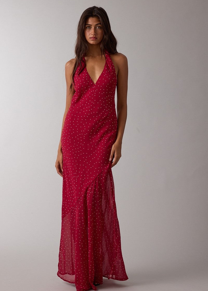 Mina Red Polka Dot Maxi Dress