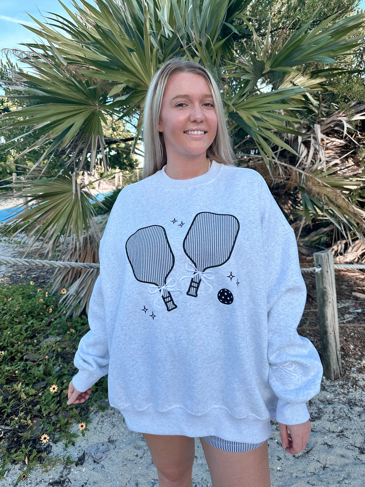 Pickleball Bow Embroidered Crewneck