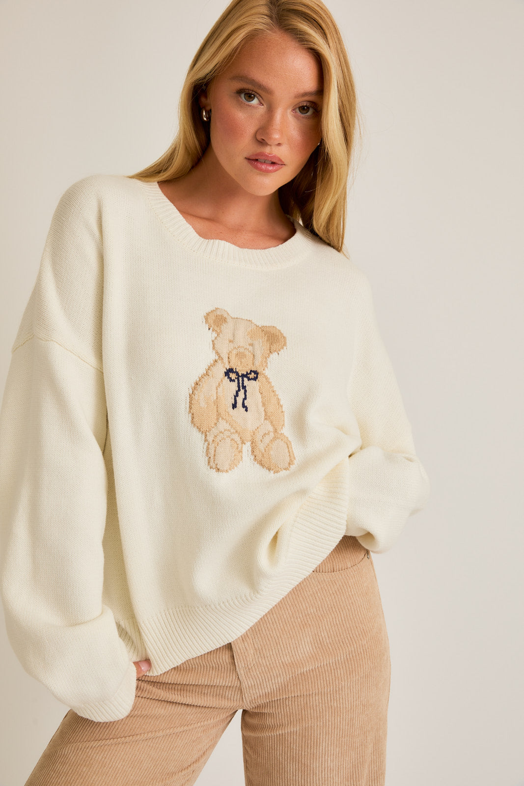 Teddy Bear Bow Cream Sweater