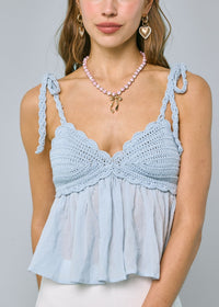 Jasmine Blue Tie Ruffle Top