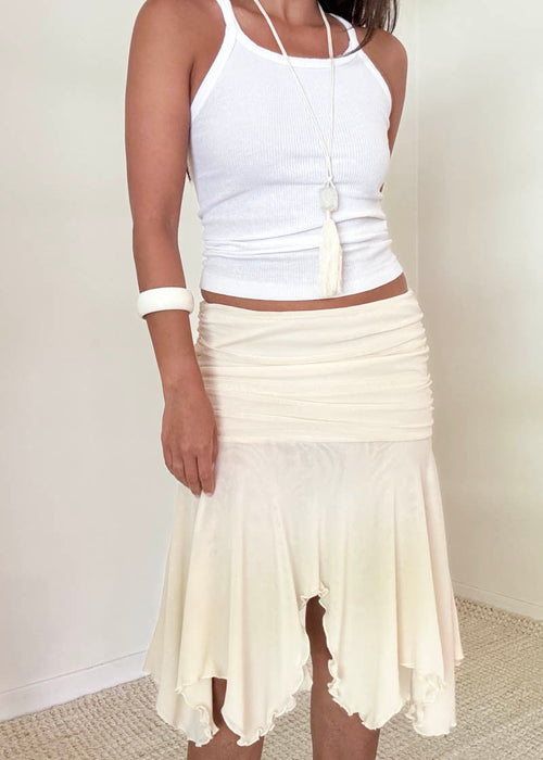 Pascha Cream Mesh Midi Skirt