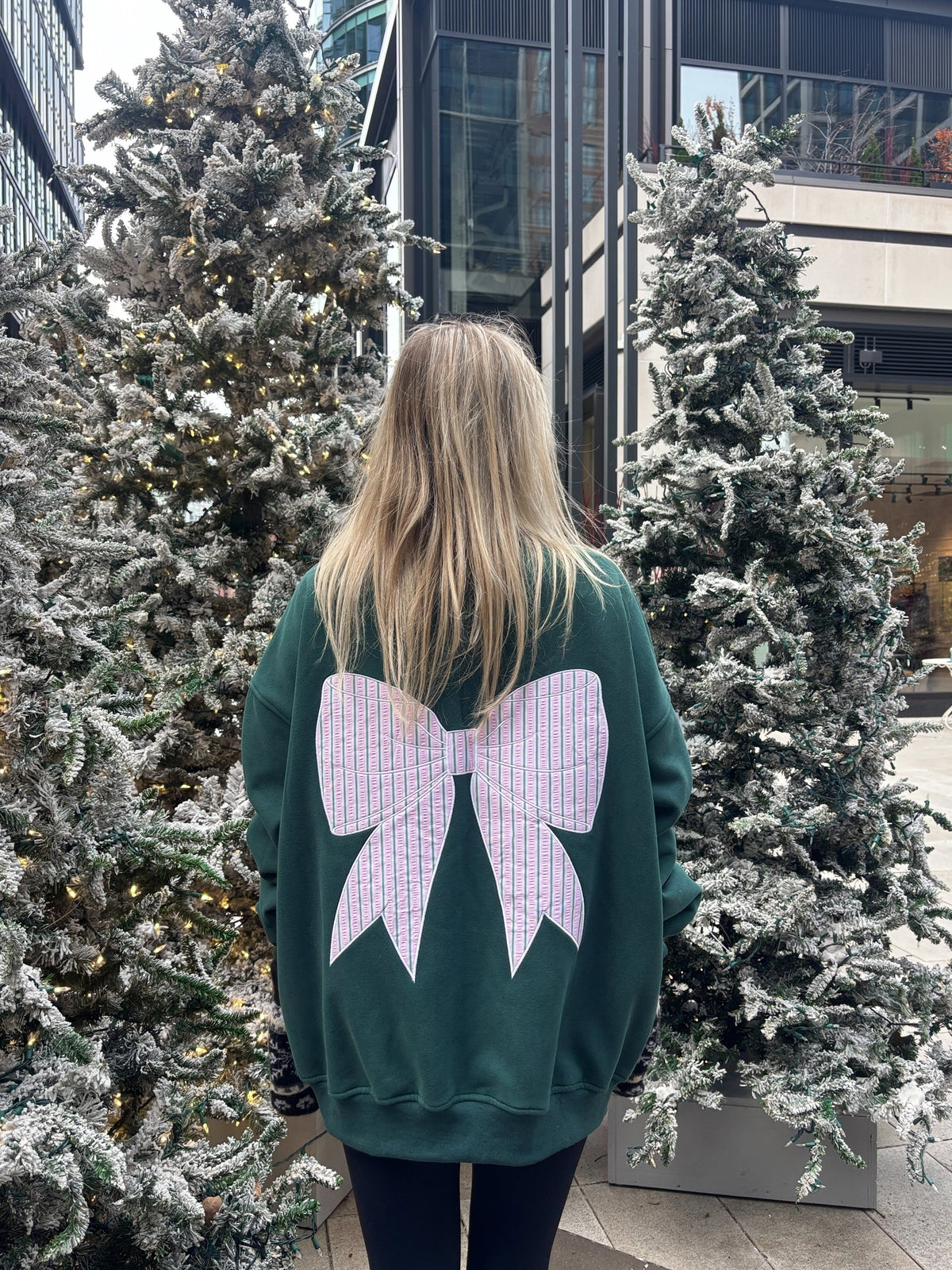 Holiday Stripes Bow Embroidered Crewneck