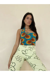 Karol Green Daisy Print Pants