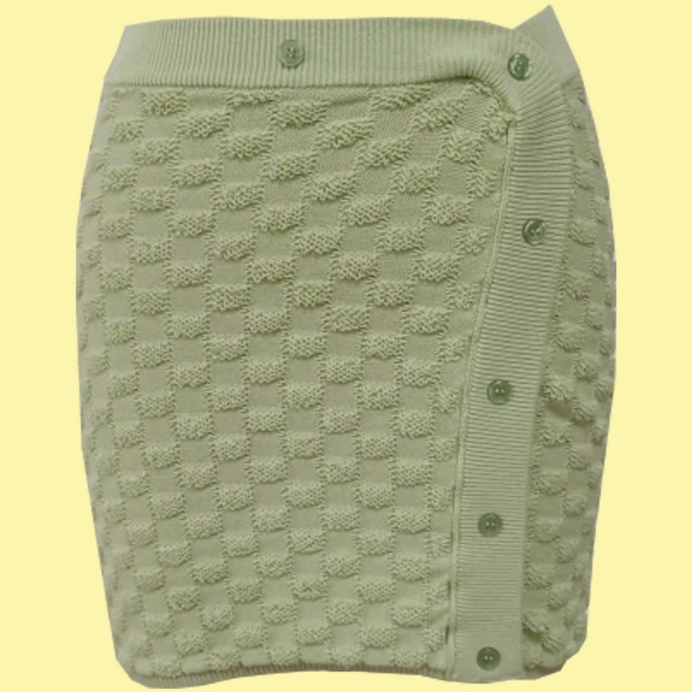 Reece Green Checkered Sweater Button Skirt