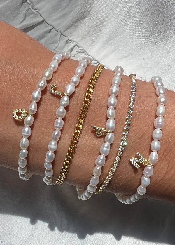 Pearl Initial Gold Bracelet