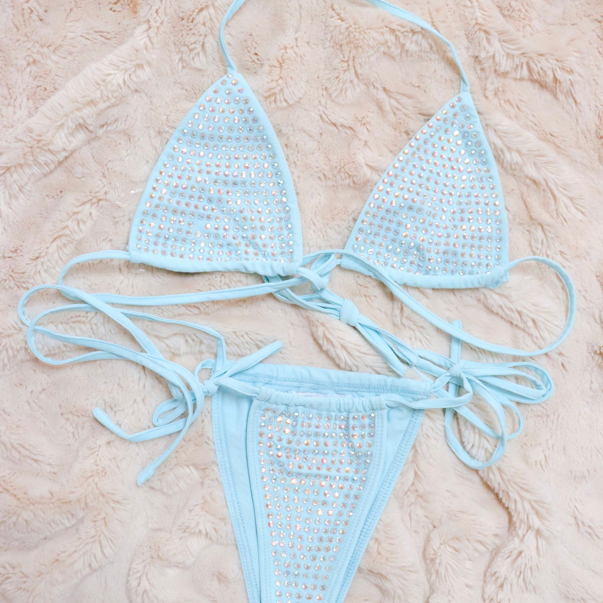 Mandie Baby Blue Rhinestone Bikini Set