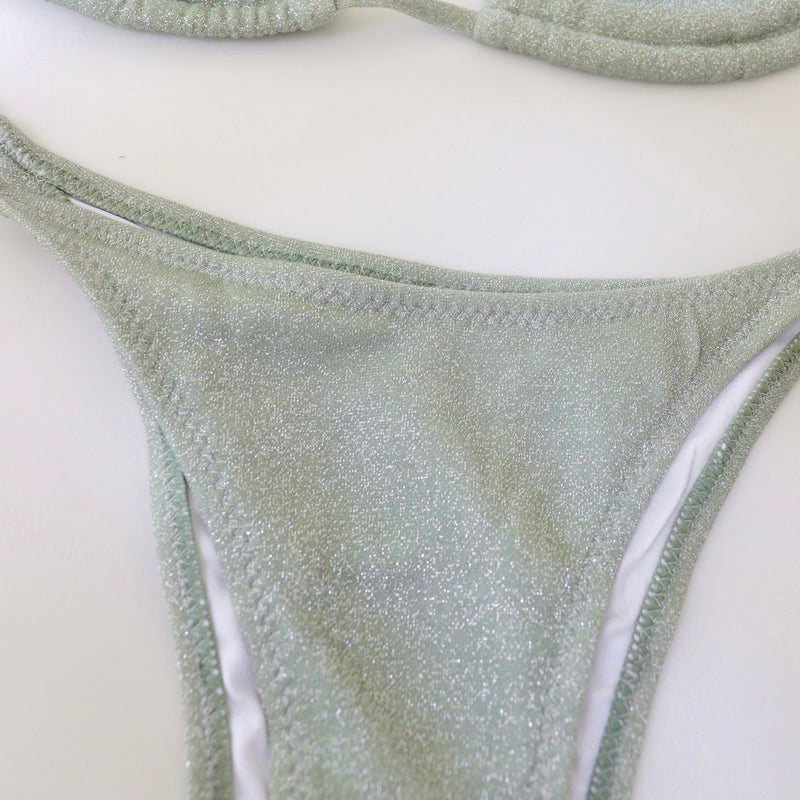 Sasha Green Glitter Bikini Set Colorful Natalie