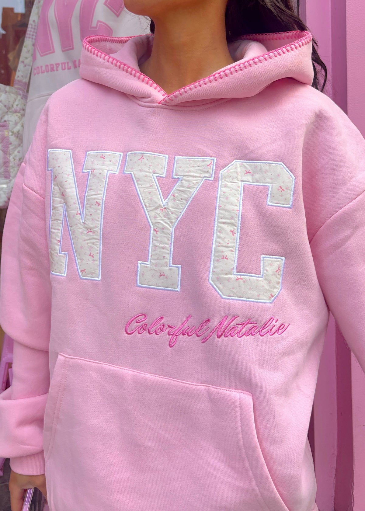 Preorder: Pink Bow Lover Embroidered NYC Hoodie