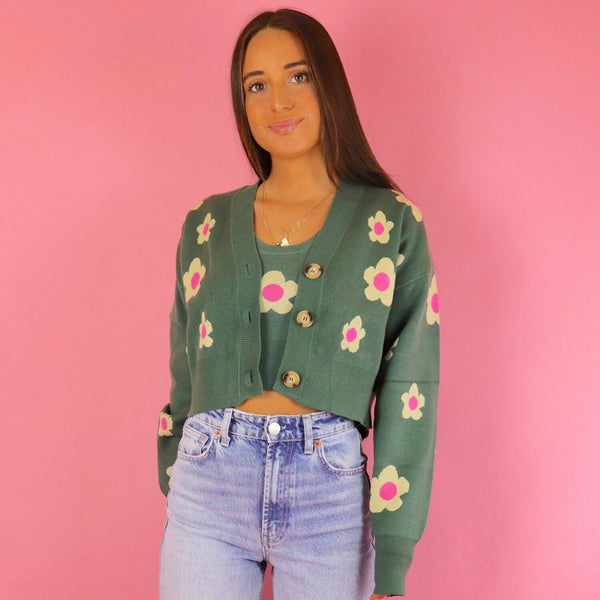 Flower Bliss Green Sweater