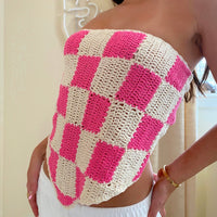 Maria Pink Checkered Crochet Knit