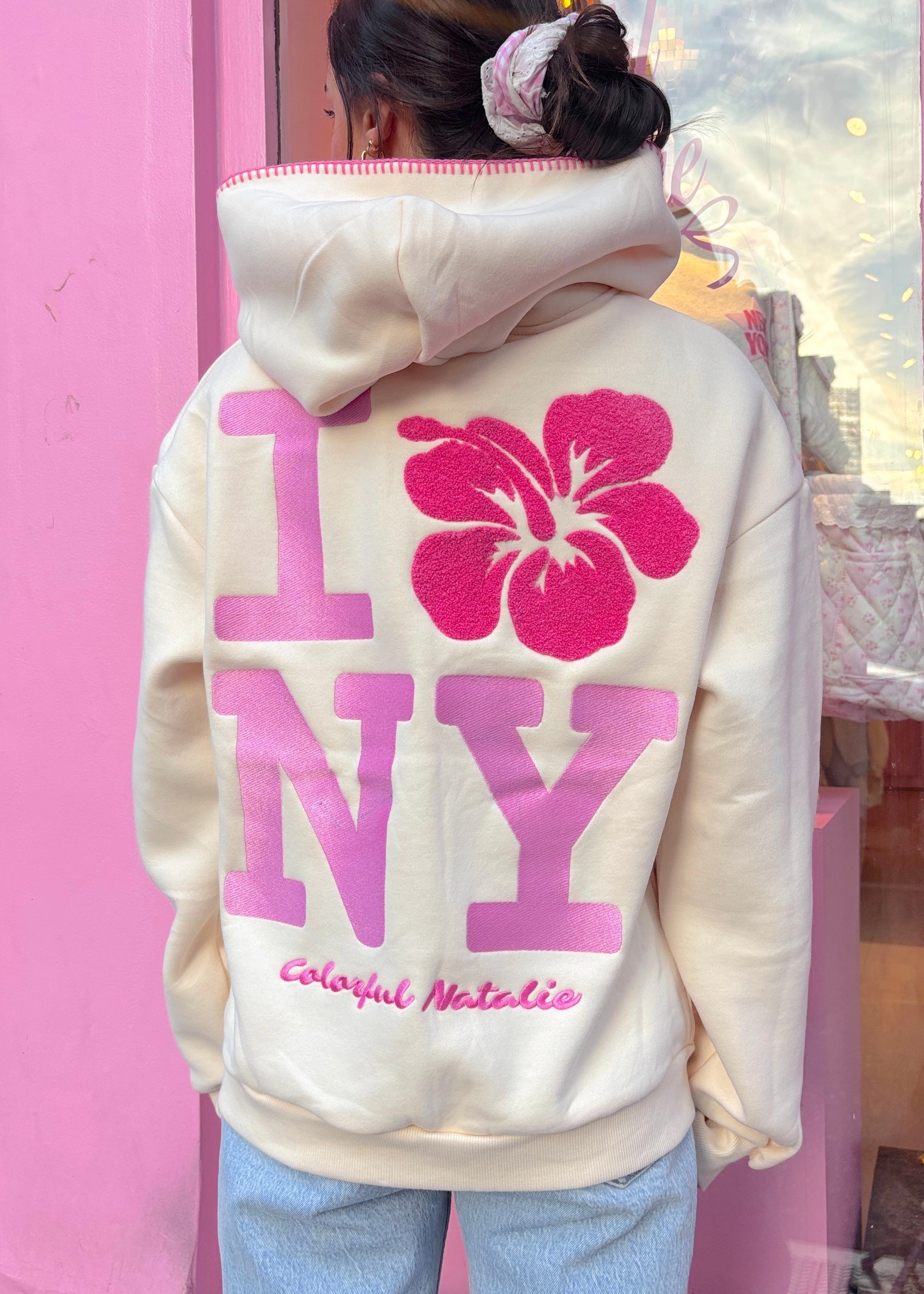 NY Hibiscus Embroidered Hoodie – Colorful Natalie
