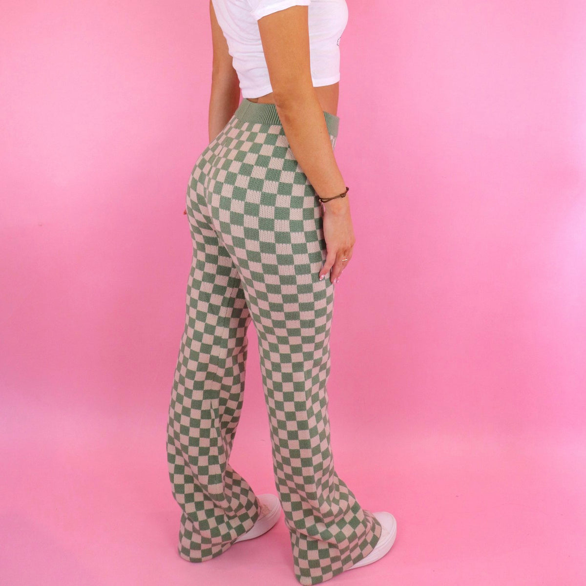 Olive Checkered Sweater Pants