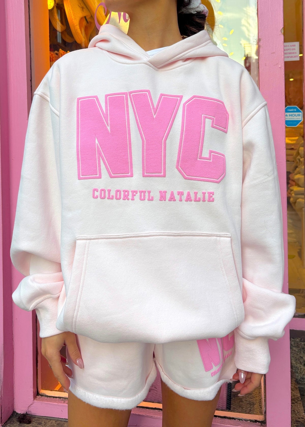 NYC Light Pink Puff Print Hoodie