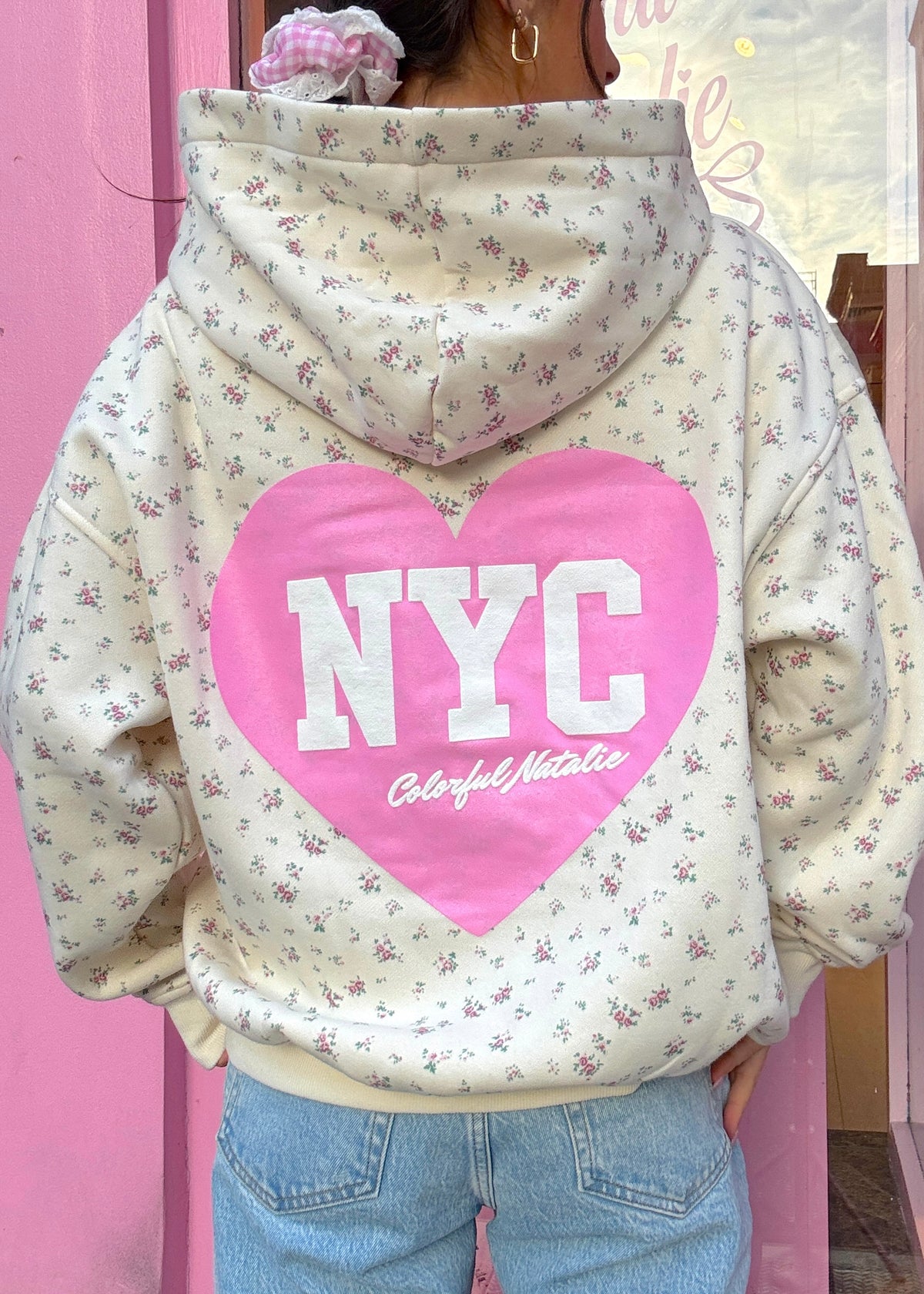 NYC Heart Floral Puff Hoodie