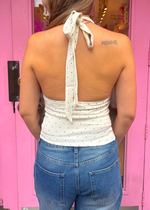 Veronica White Polka Dot Halter Top