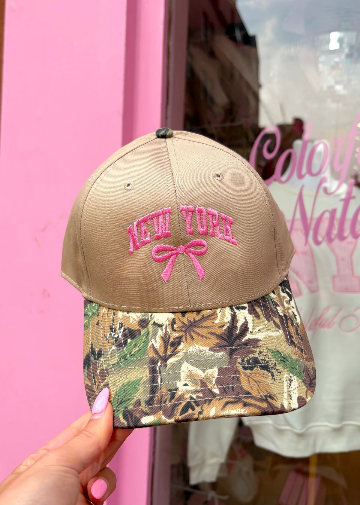 New York Pink Bow Embroidered Hat