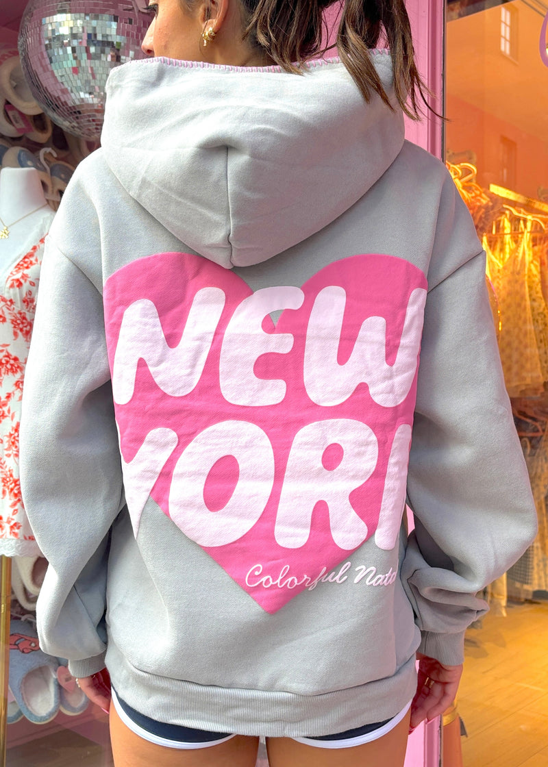 Preorder: New York Heart Charcoal Stitched Puff Hoodie