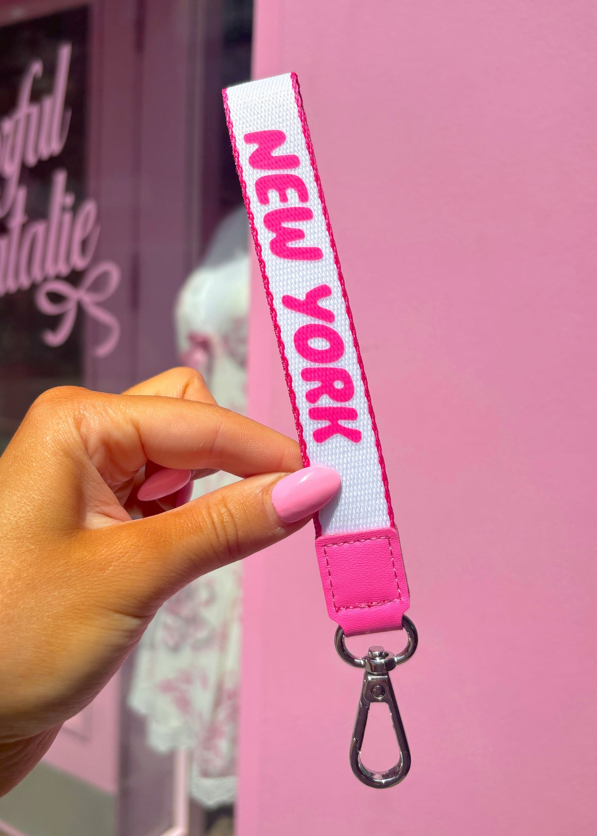 New York Pink Strap Keychain