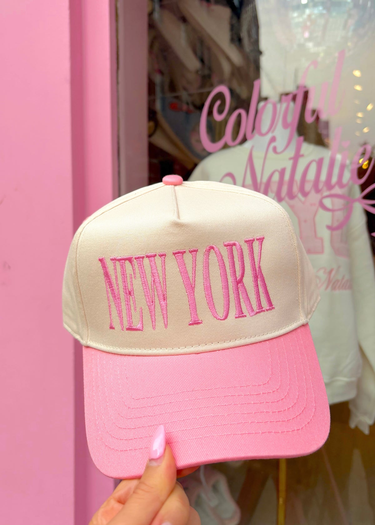 New York Pink Embroidered Hat