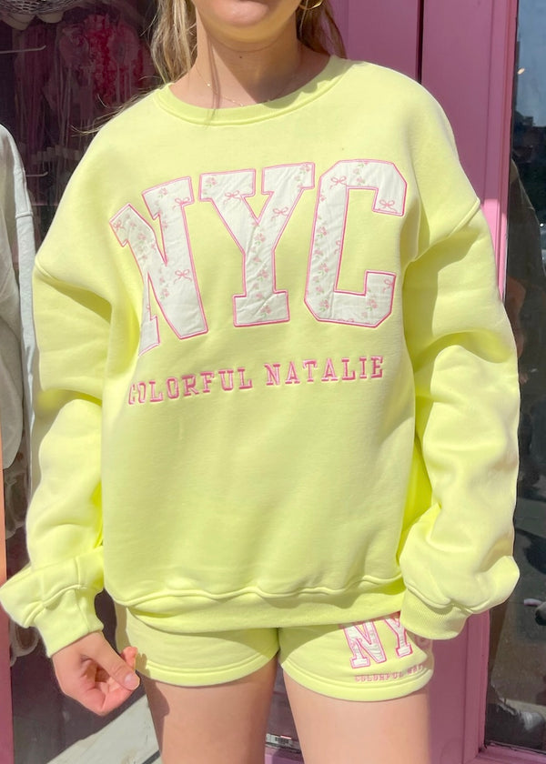 Yellow Bows Embroidered NYC Crewneck