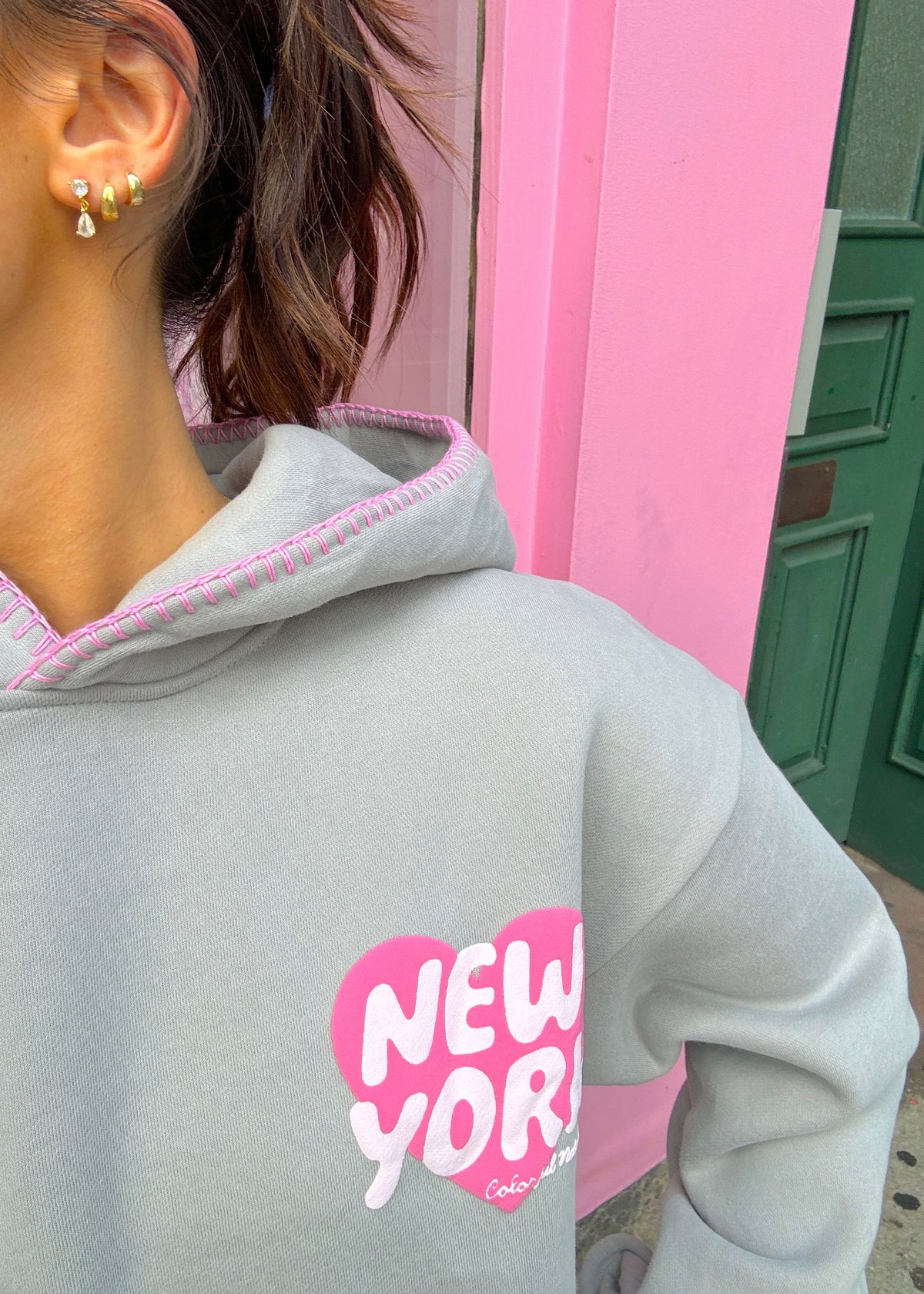 Preorder: New York Heart Charcoal Stitched Puff Hoodie