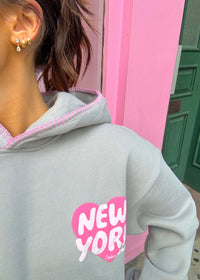 Preorder: New York Heart Charcoal Stitched Puff Hoodie