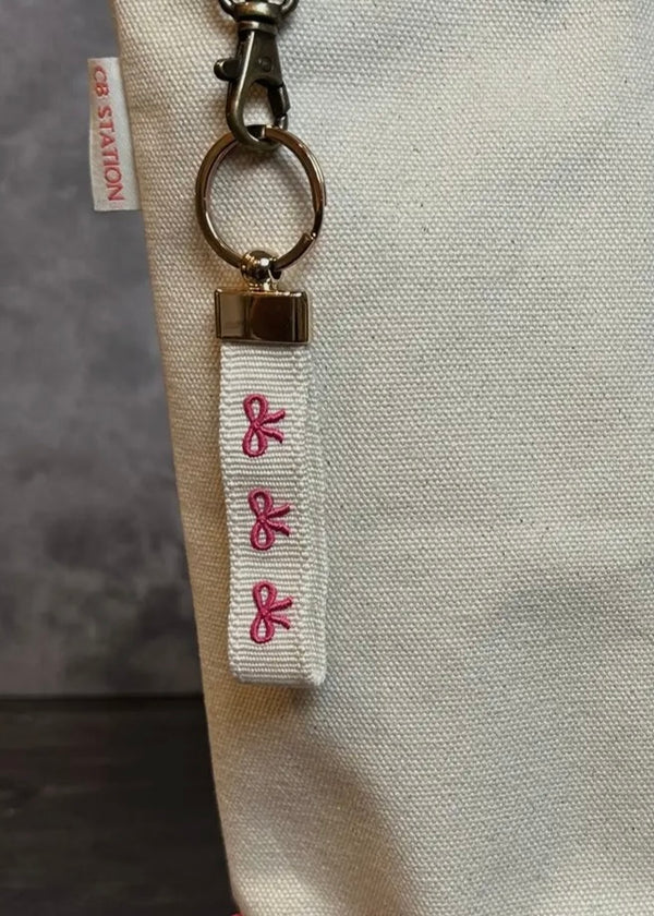 Pink Bows Embroidered Keychain