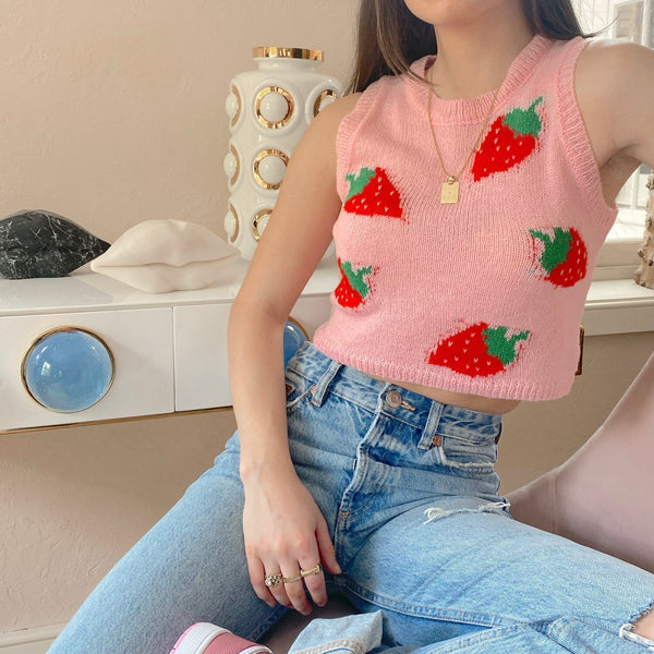 Strawberry Milkshake Knit Crop
