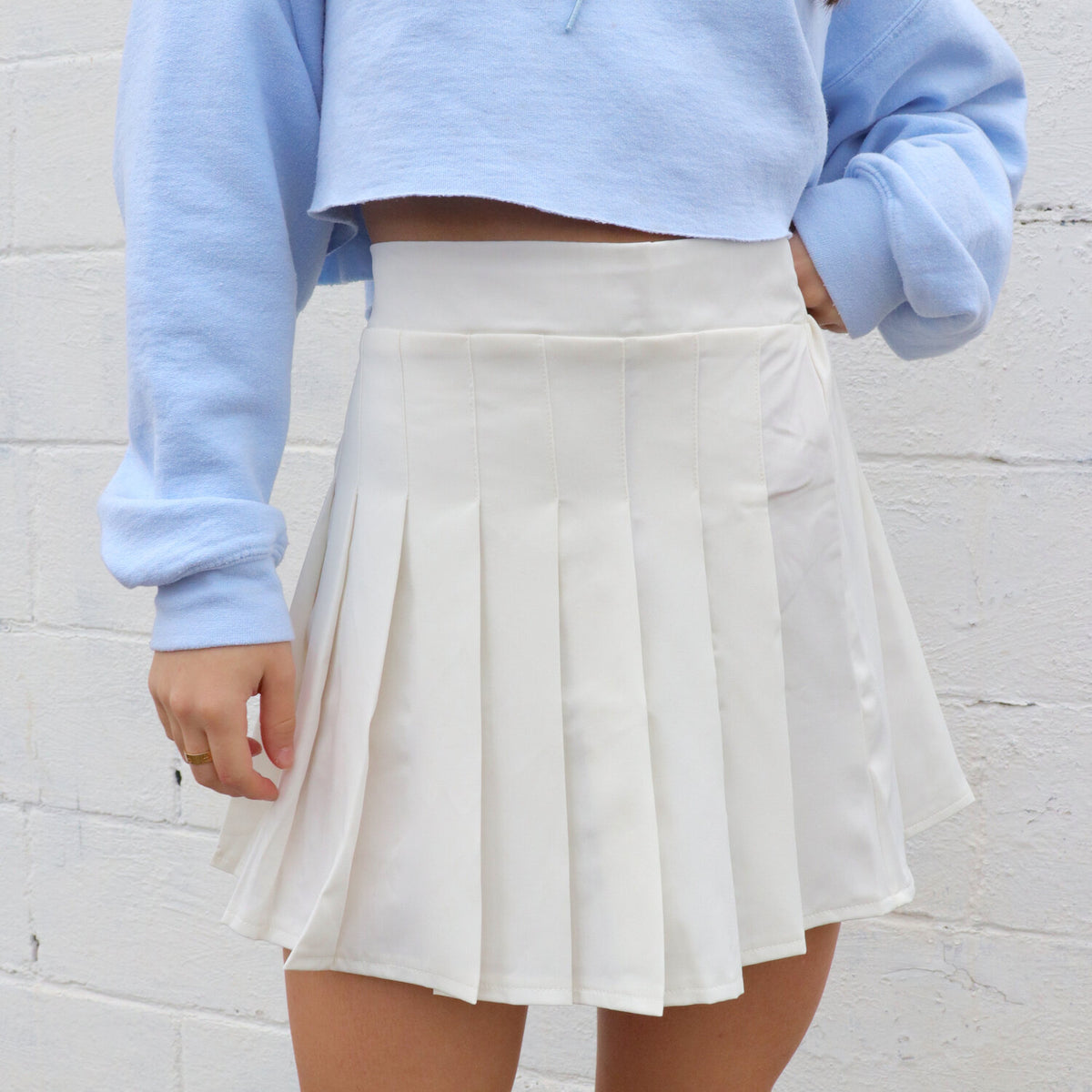 White Pleated School Mini Skirt