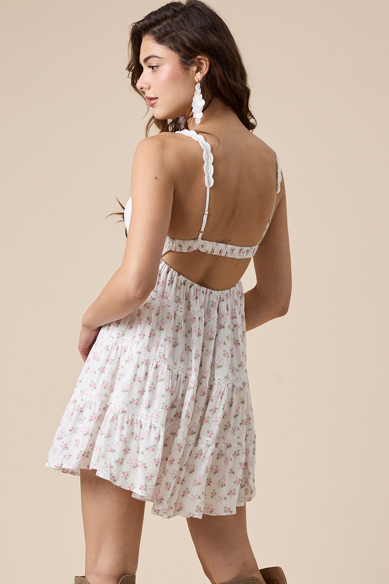 Sabrina Pink Floral Crochet Mini Dress