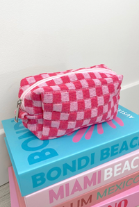 Jeannette Pink Crochet Checkered Pouch