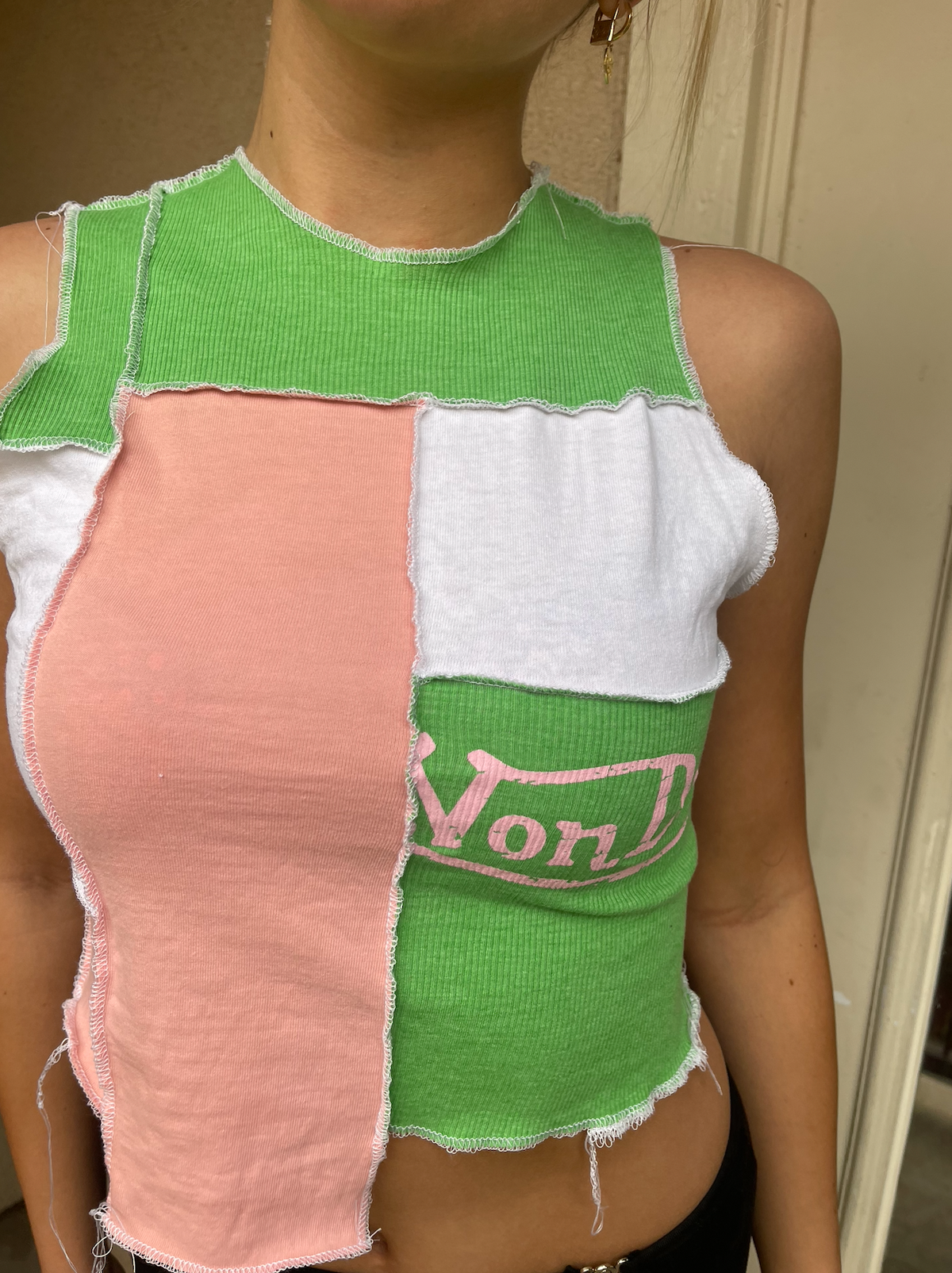 Upcycled Pink and Green Von Dutch Scrappy Tank Top