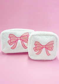 Pink Bow Teddy Cosmetic Zipper Bag