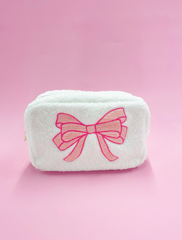 Pink Bow Teddy Cosmetic Zipper Bag