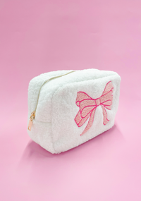 Pink Bow Teddy Cosmetic Zipper Bag