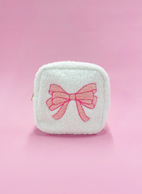 Pink Bow Teddy Cosmetic Zipper Bag