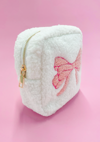 Pink Bow Teddy Cosmetic Zipper Bag