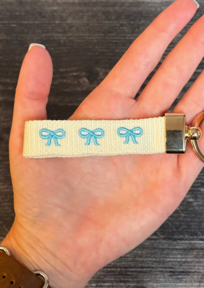 Blue Bows Embroidered Keychain