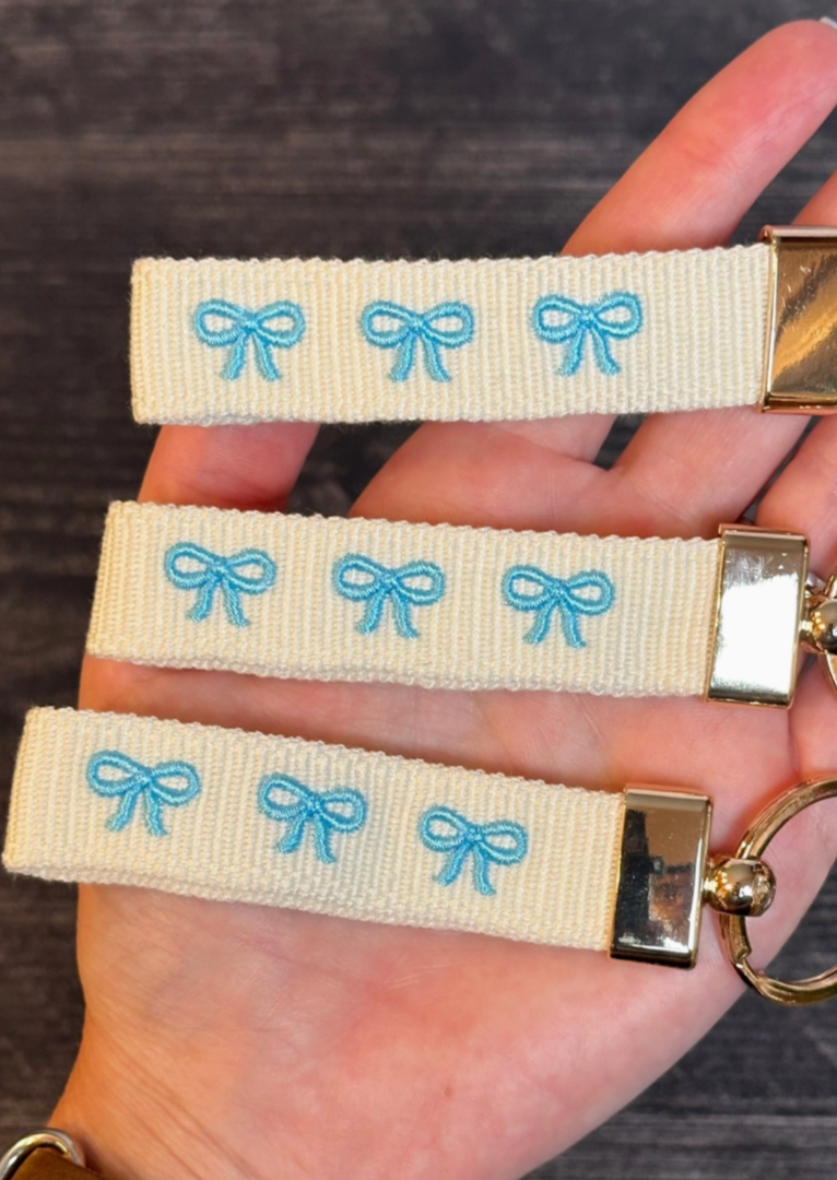 Blue Bows Embroidered Keychain