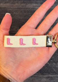 Pink Cowgirl Embroidered Keychain