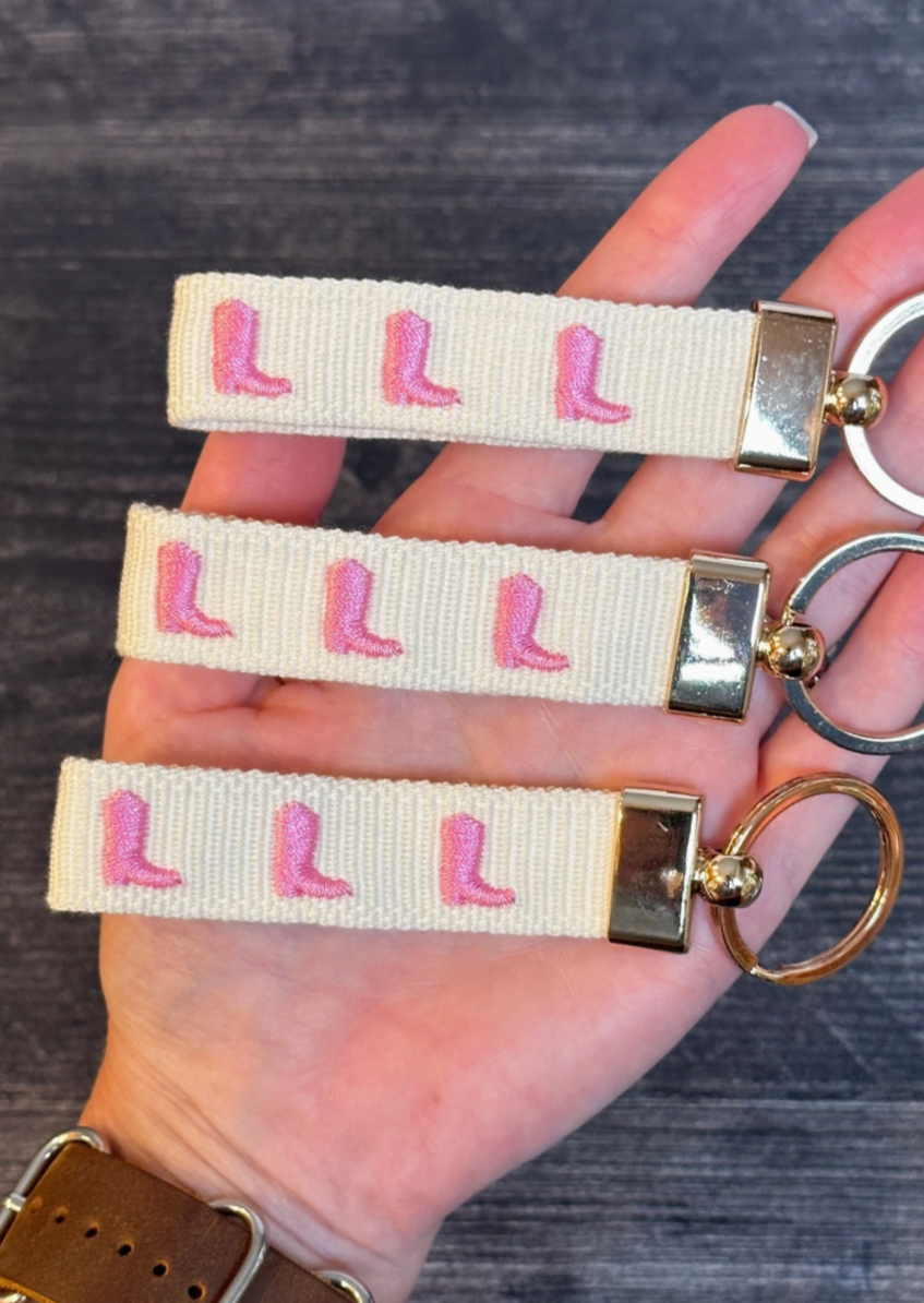 Pink Cowgirl Embroidered Keychain