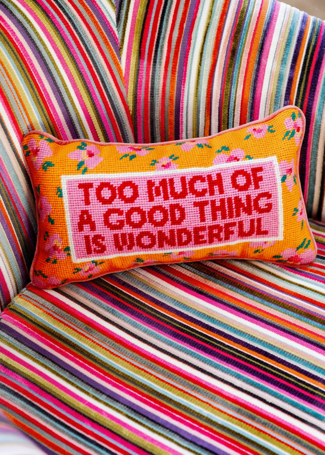 Too Much Needlepoint Pillow