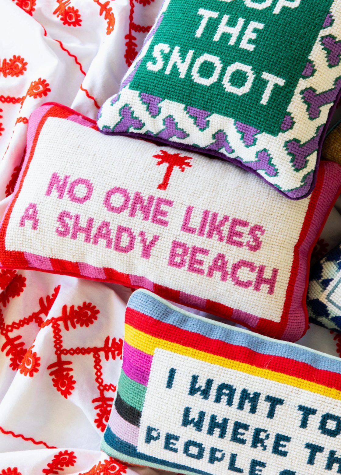 Shady Beach Needlepoint Pillow