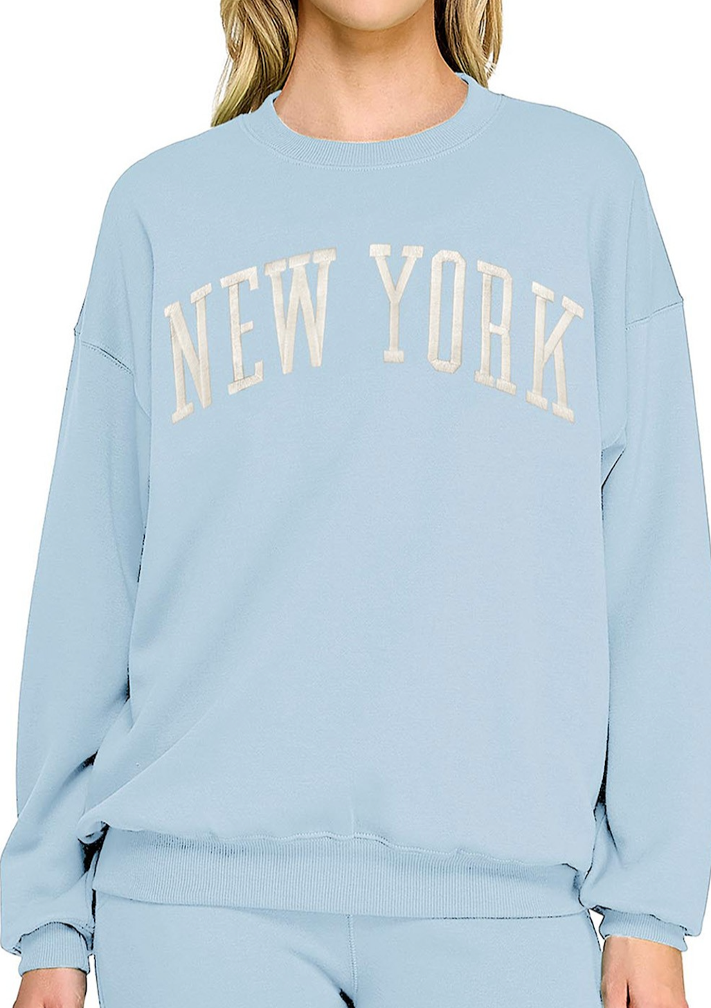 New York Blue Embroidered Crewneck