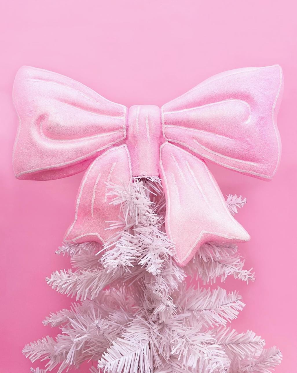 Pink Glitter Bow Christmas Tree Topper