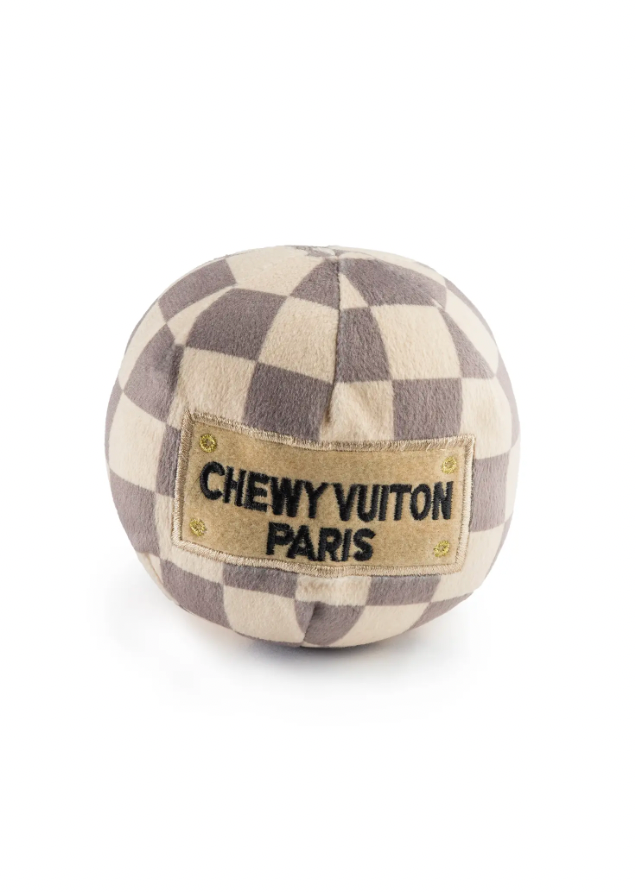 Checkered Chewy Vuiton Ball Dog Toy