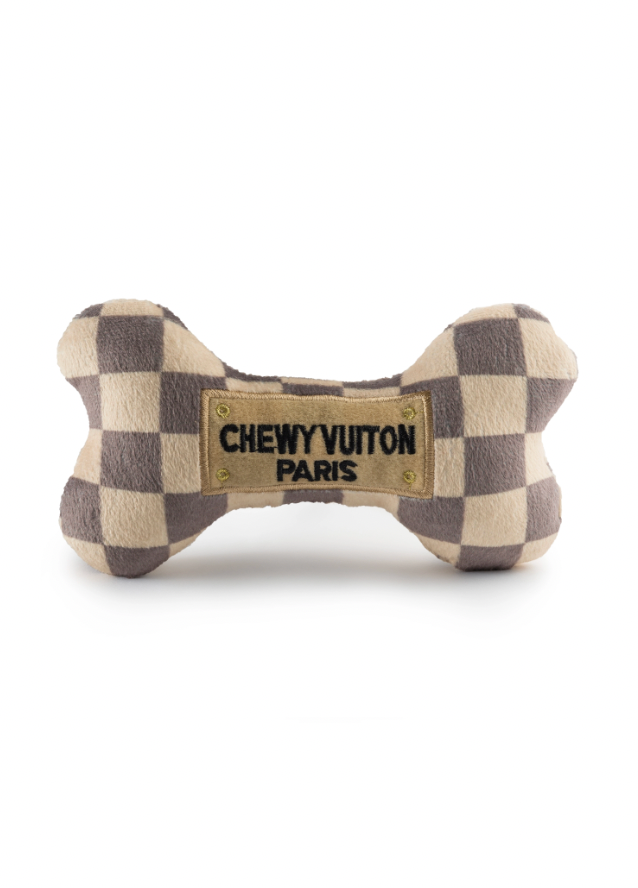 Checkered Chewy Vuiton Bone Dog Toy